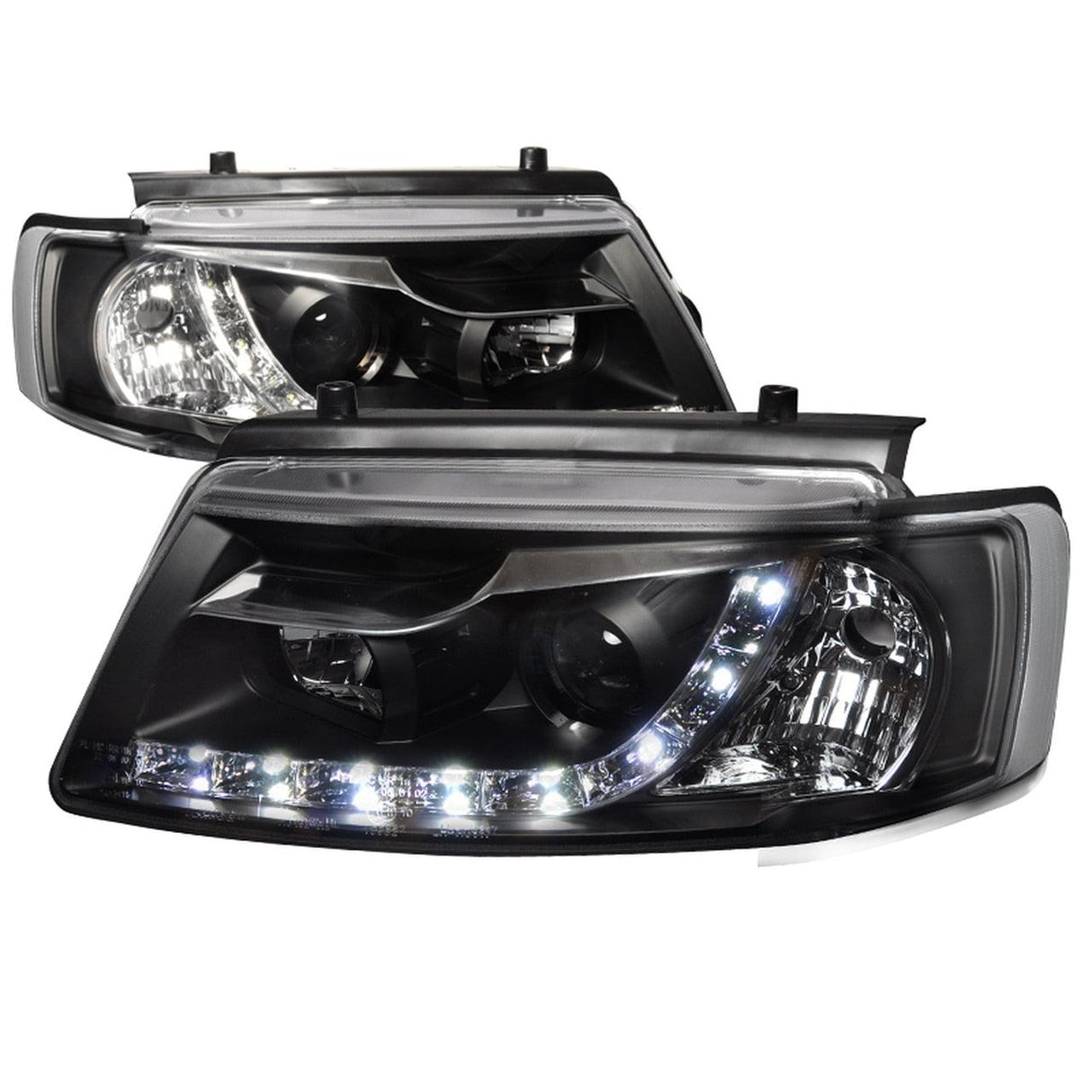 Spec-D Projector Headlights VW Passat Sedan/Wagon (97-00) w/ R8 Style LED Light Strip - Matte Black