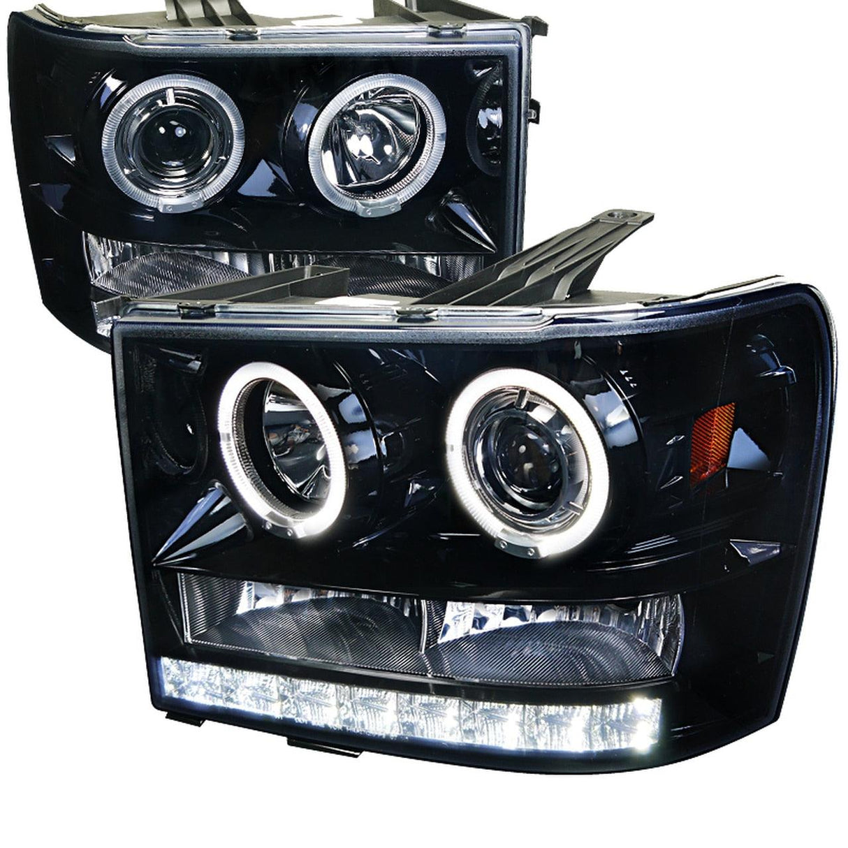 Spec-D Projector Headlights GMC Sierra (2007-2013) Dual LED Halo - Black Housing