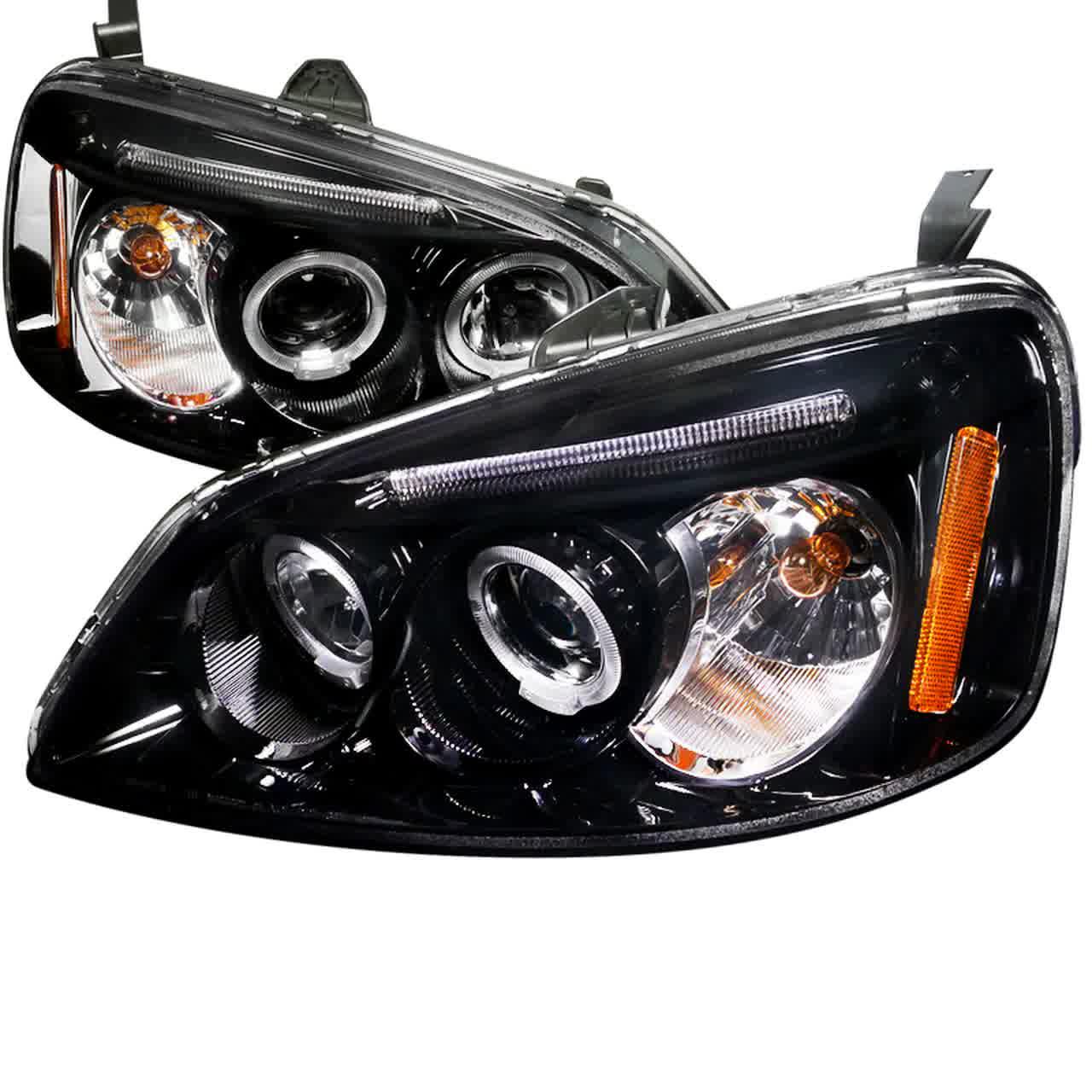 Spec-D Projector Headlights Honda Civic Coupe/Sedan (01-03) Dual Halo - Black or Chrome