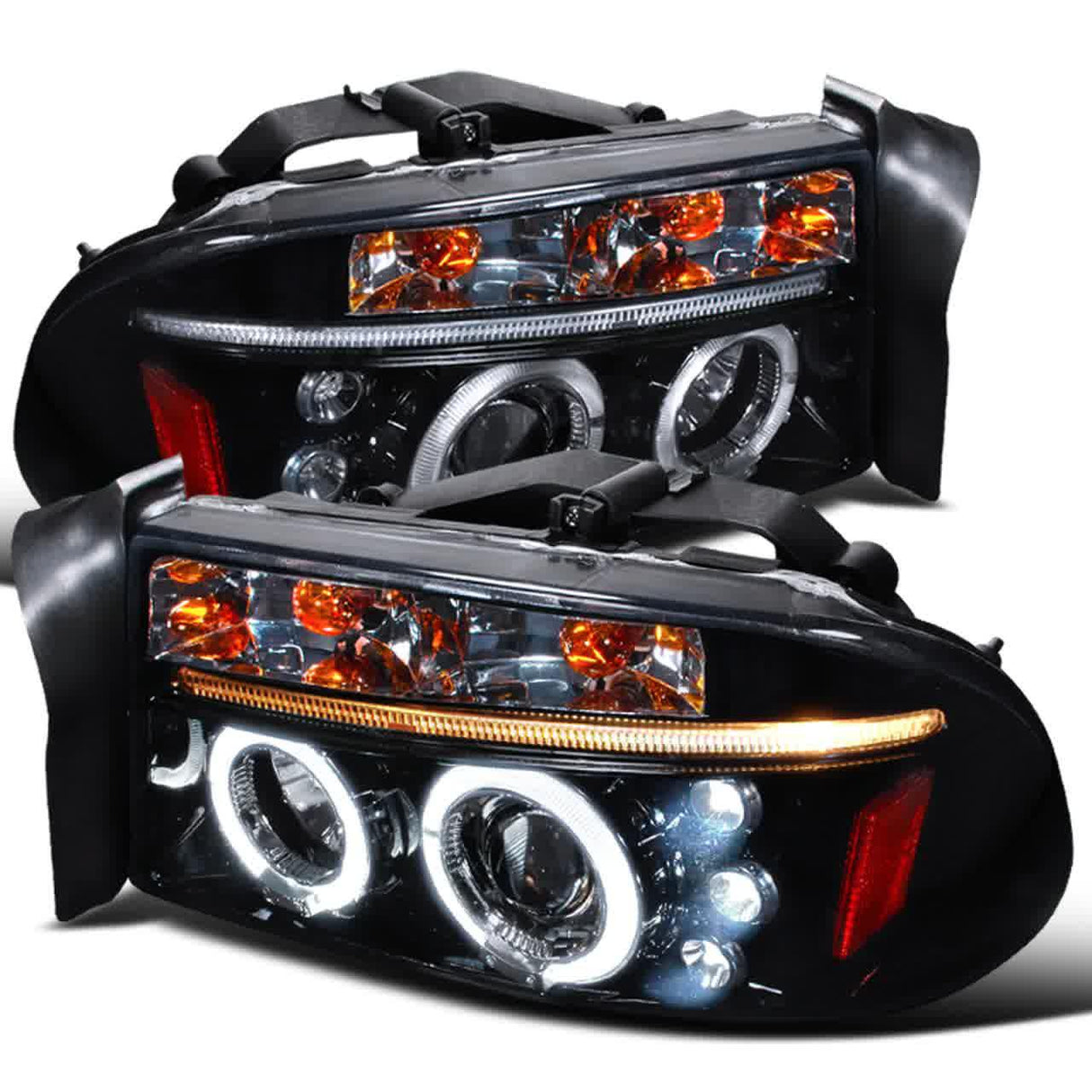 Spec-D Projector Headlights Dodge Dakota (97-04) Durango (98-03) Halo or SMD LED Strip - Black or Chrome