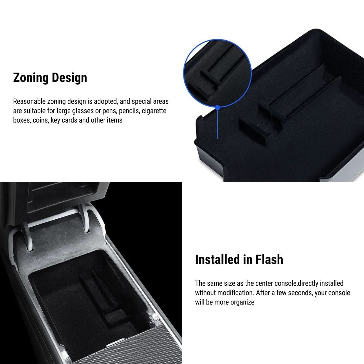 TESERY Armrest Organizer Console Tray for Model 3 / Model Y