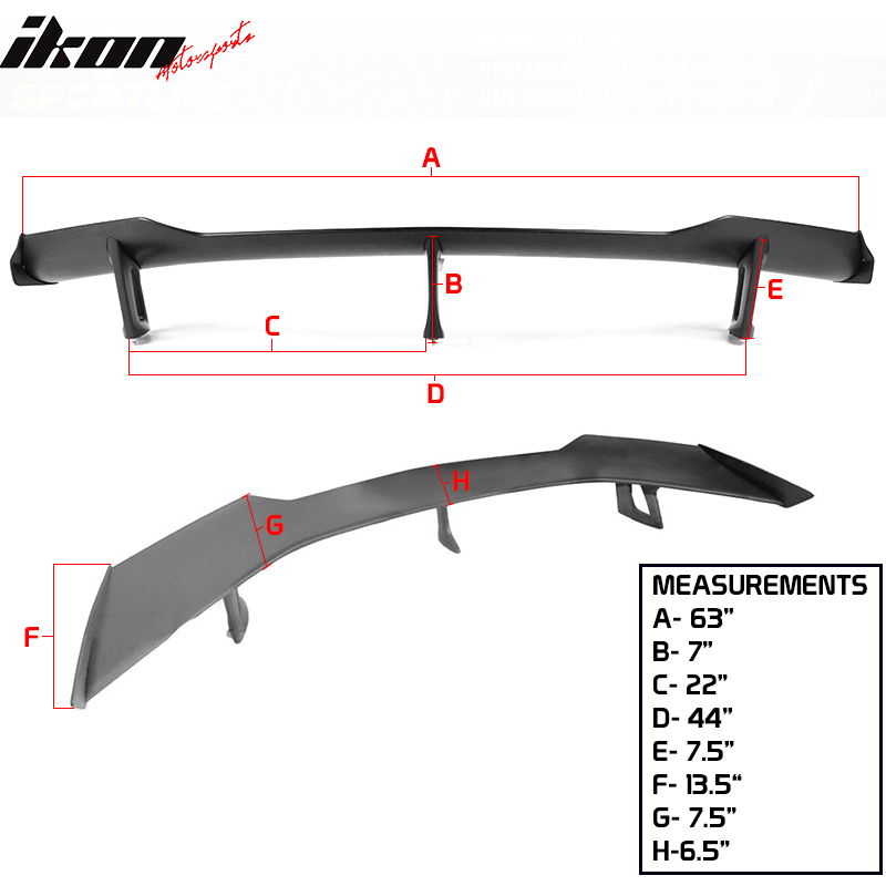 Universal Fitment 3 Post Unpainted Black Rear Spoiler Wing ABS