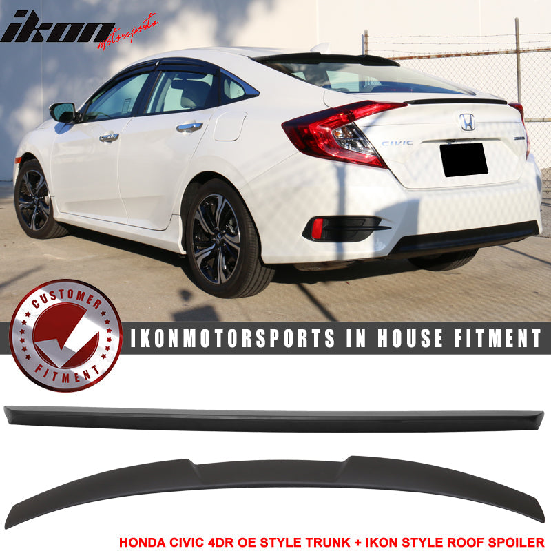 Fits 16-21 Civic 10th Gen Sedan OE Trunk Spoiler IKON Roof Spoiler ABS
