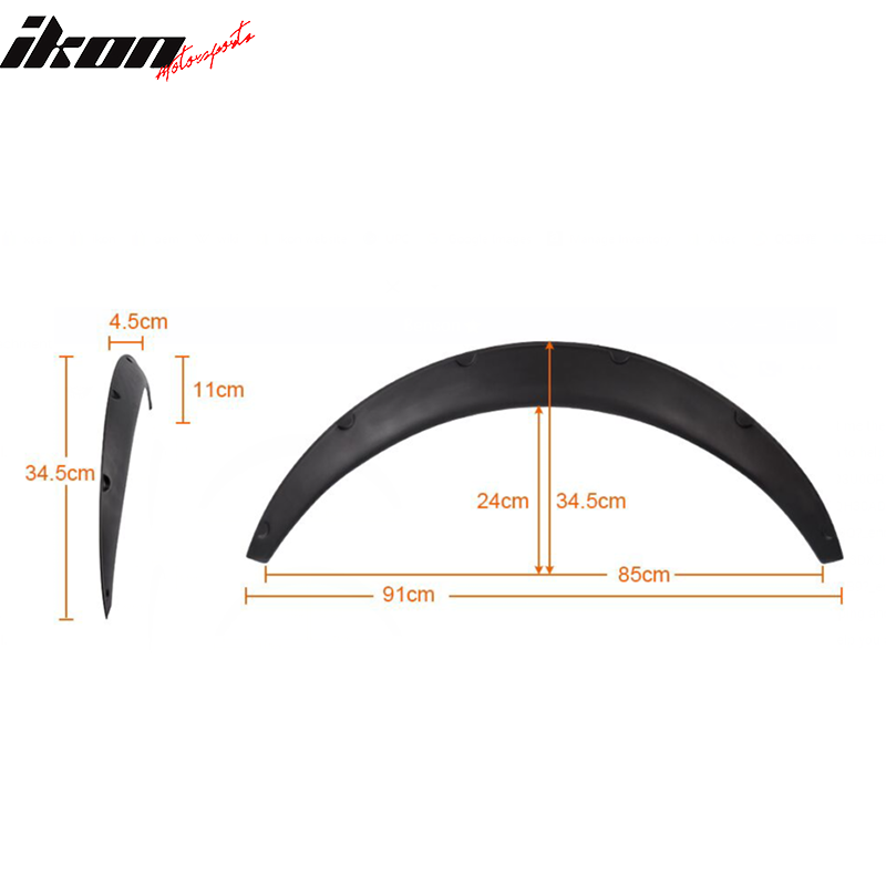 Ikon V2 Universal 50mm Front & 70mm Wide Rear PU Fender Flares of 4