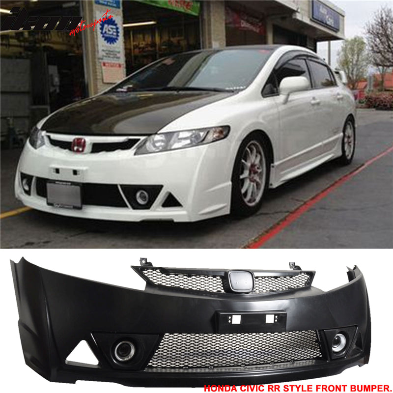 Fits 06-11 Civic Mugen RR Front Bumper + Bumper Lip Spoiler + LED DRL