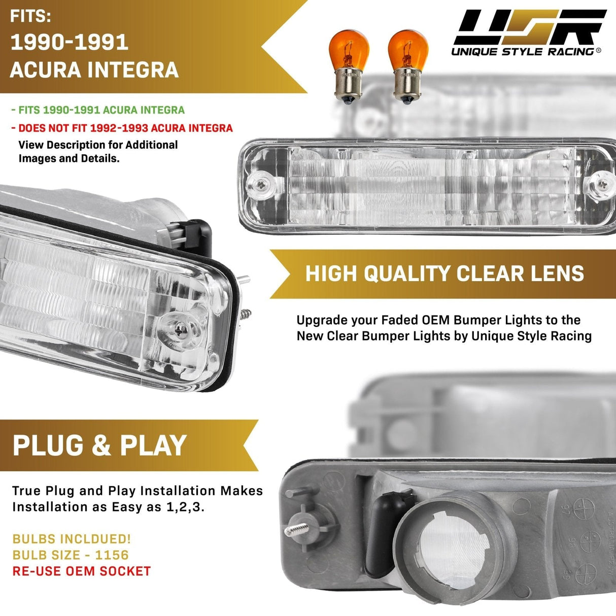1990-1991 Acura Integra Amber Bumper Lights