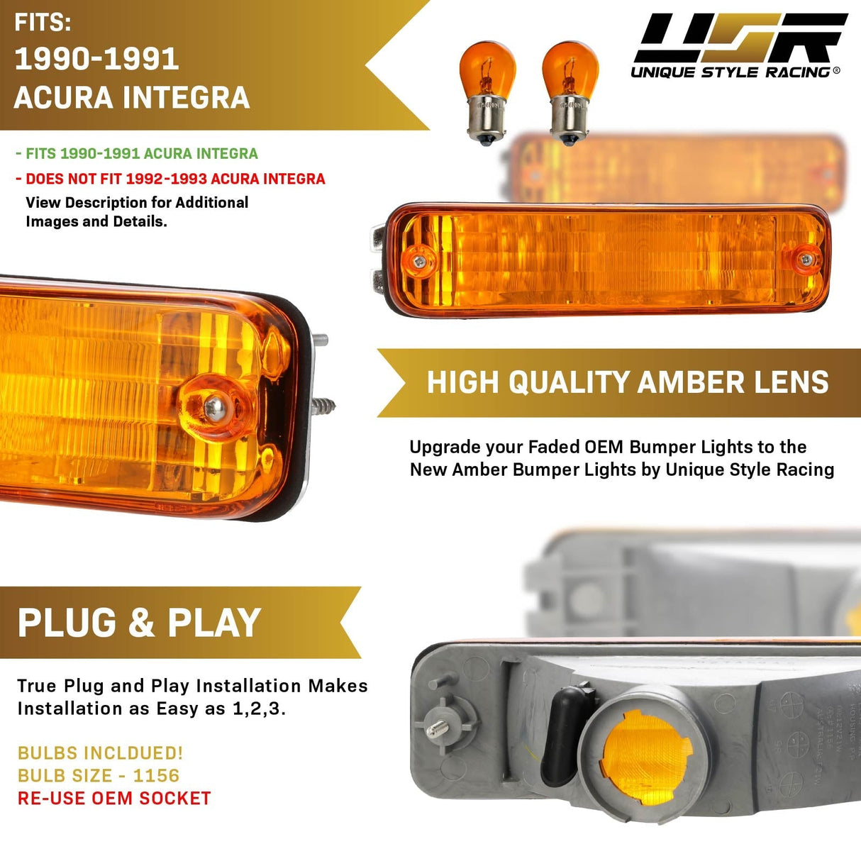 1990-1991 Acura Integra Amber Bumper Lights