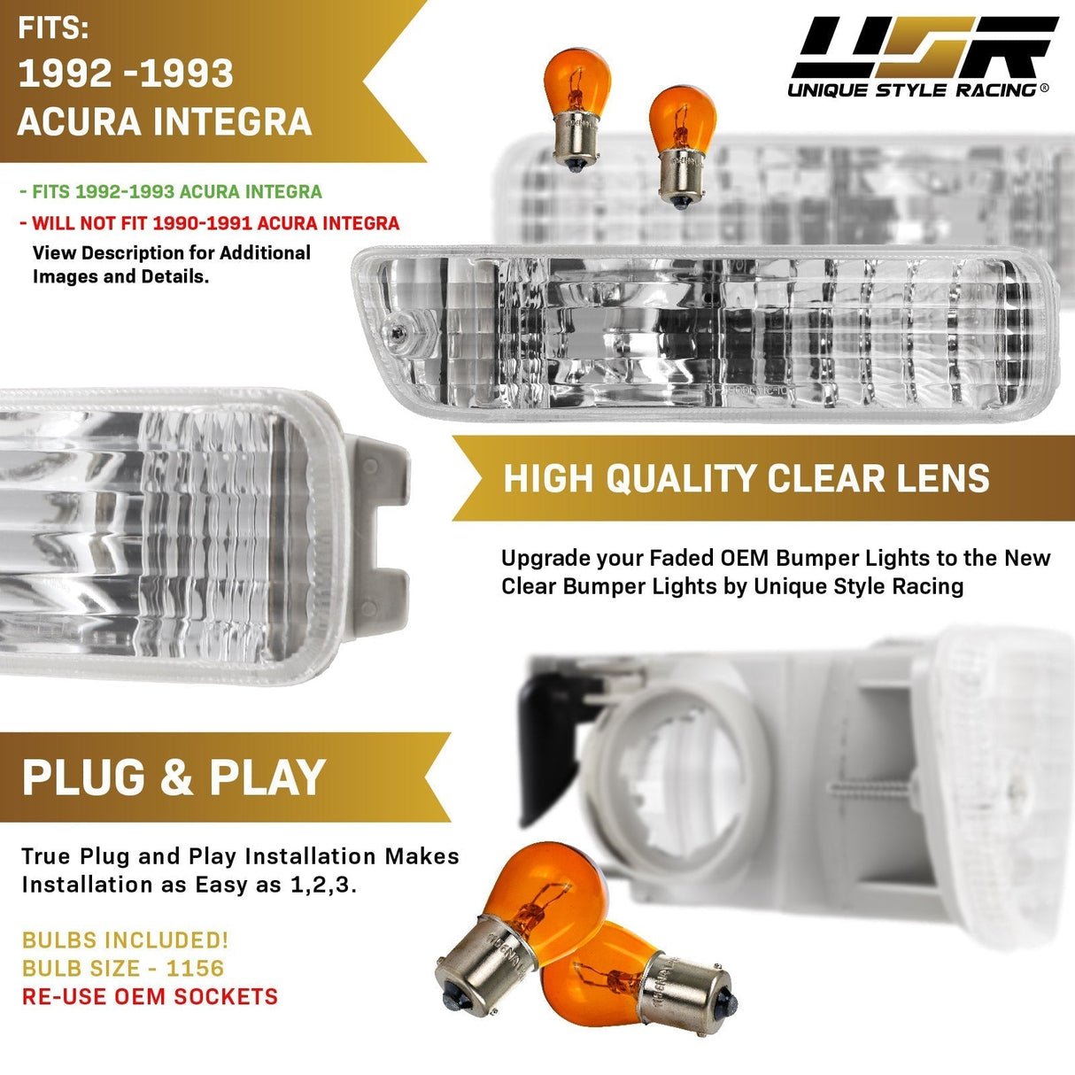 1992-1993 Acura Integra Amber Bumper Lights