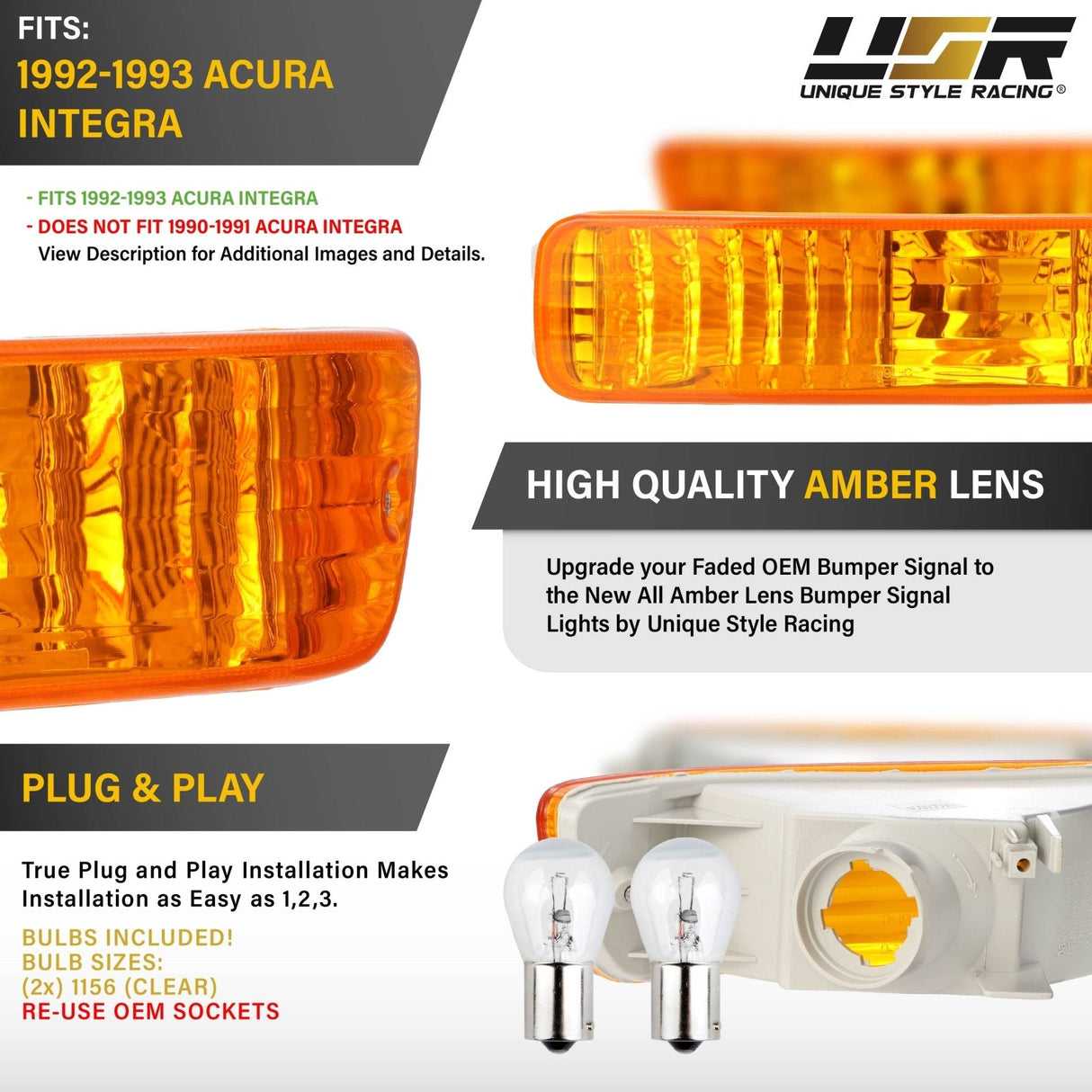 1992-1993 Acura Integra Amber Bumper Lights