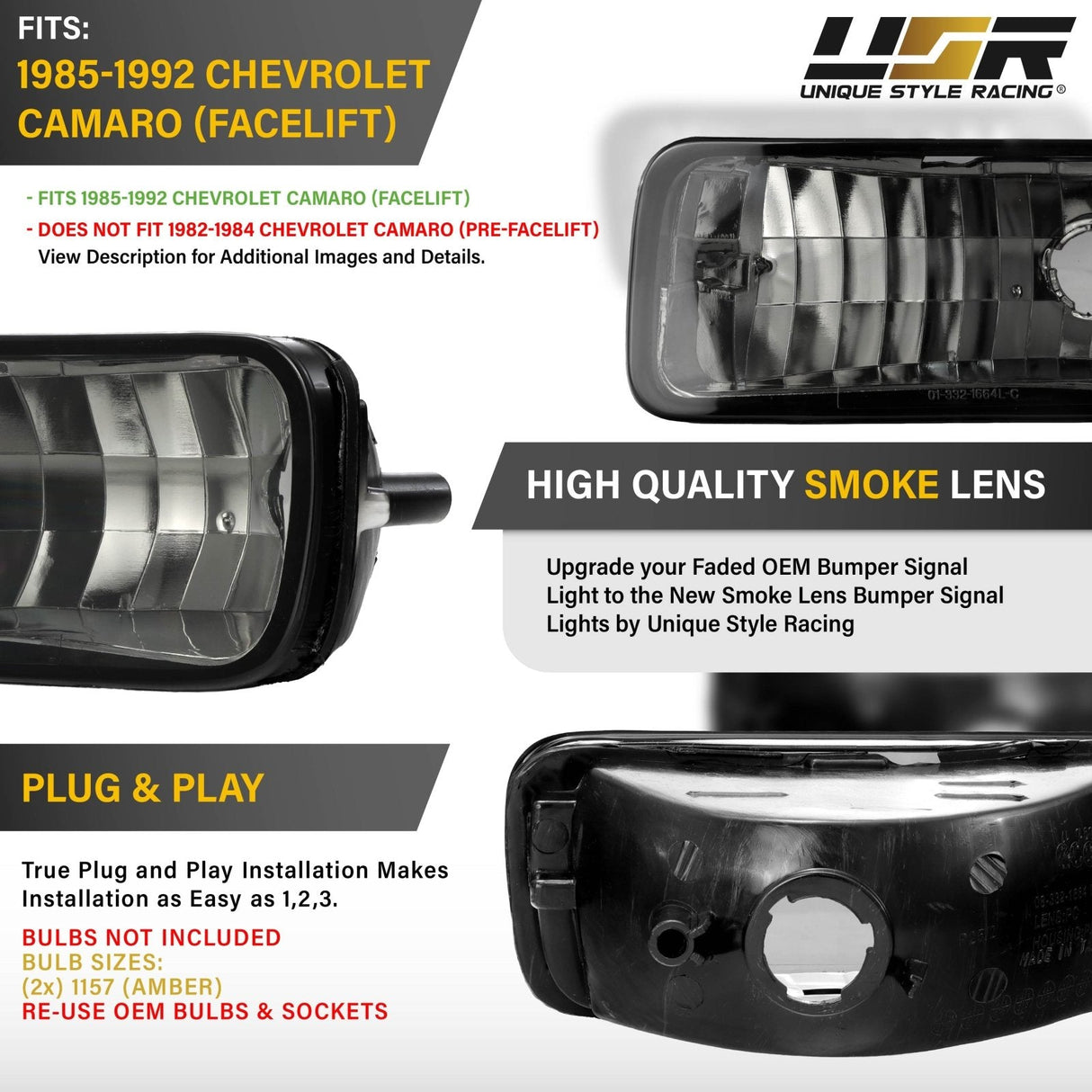 1985-1992 Chevrolet Camaro Crystal Smoke Bumper Lights