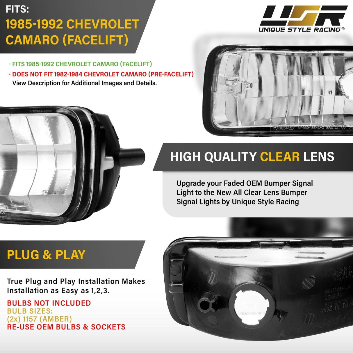 1985-1992 Chevrolet Camaro Crystal Smoke Bumper Lights