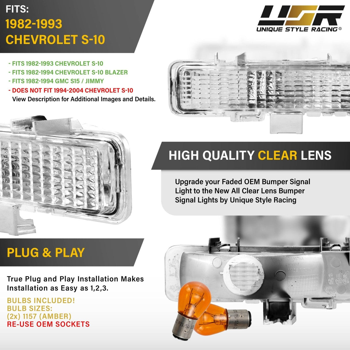 1982-1993 Chevy S10 / Blazer / Gmc S15 Jimmy Clear Bumper Signal Lights