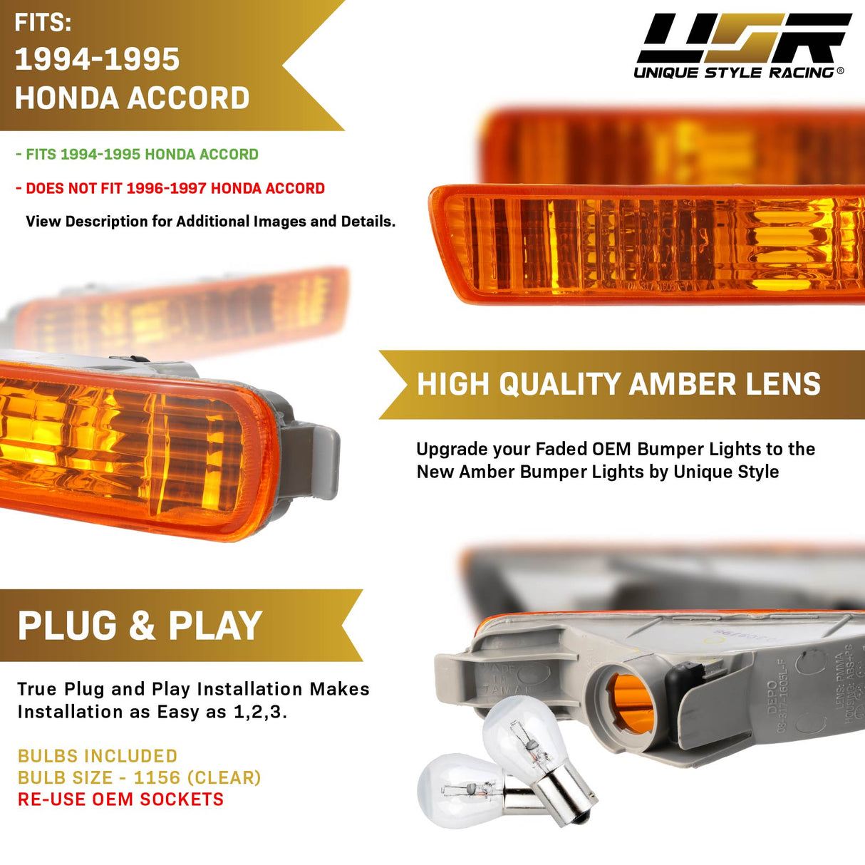 1994-1995 Honda Accord Depo Style Amber Bumper Lights