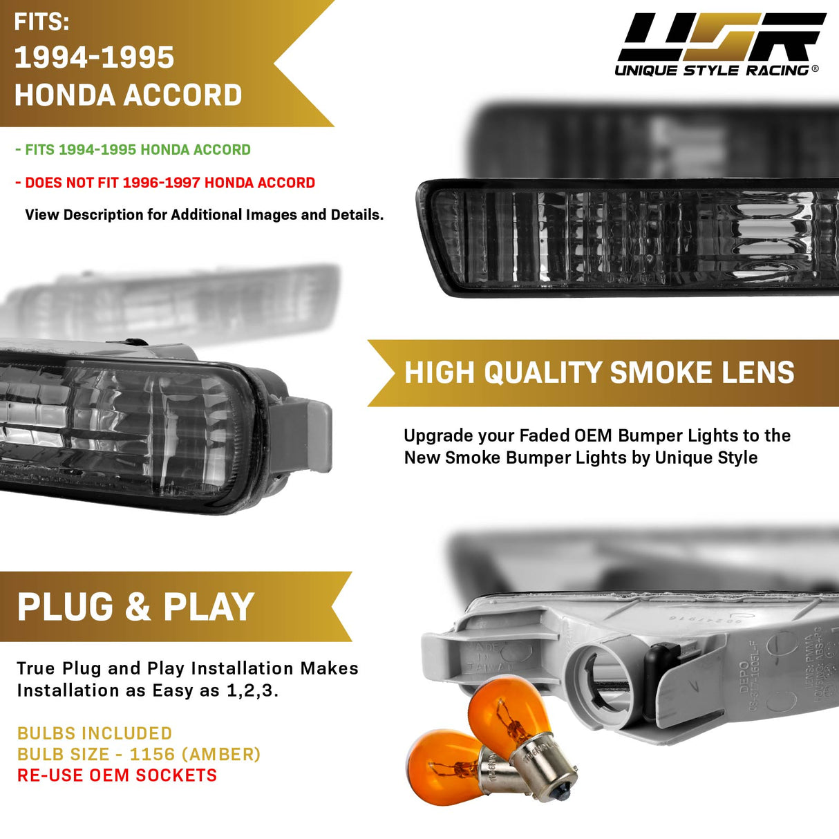1994-1995 Honda Accord Depo Style Amber Bumper Lights
