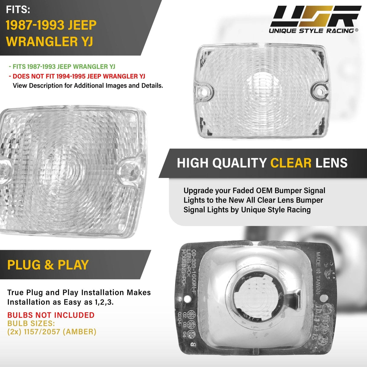 1987-93 Jeep Wrangler Smoke Bumper Signal Lights