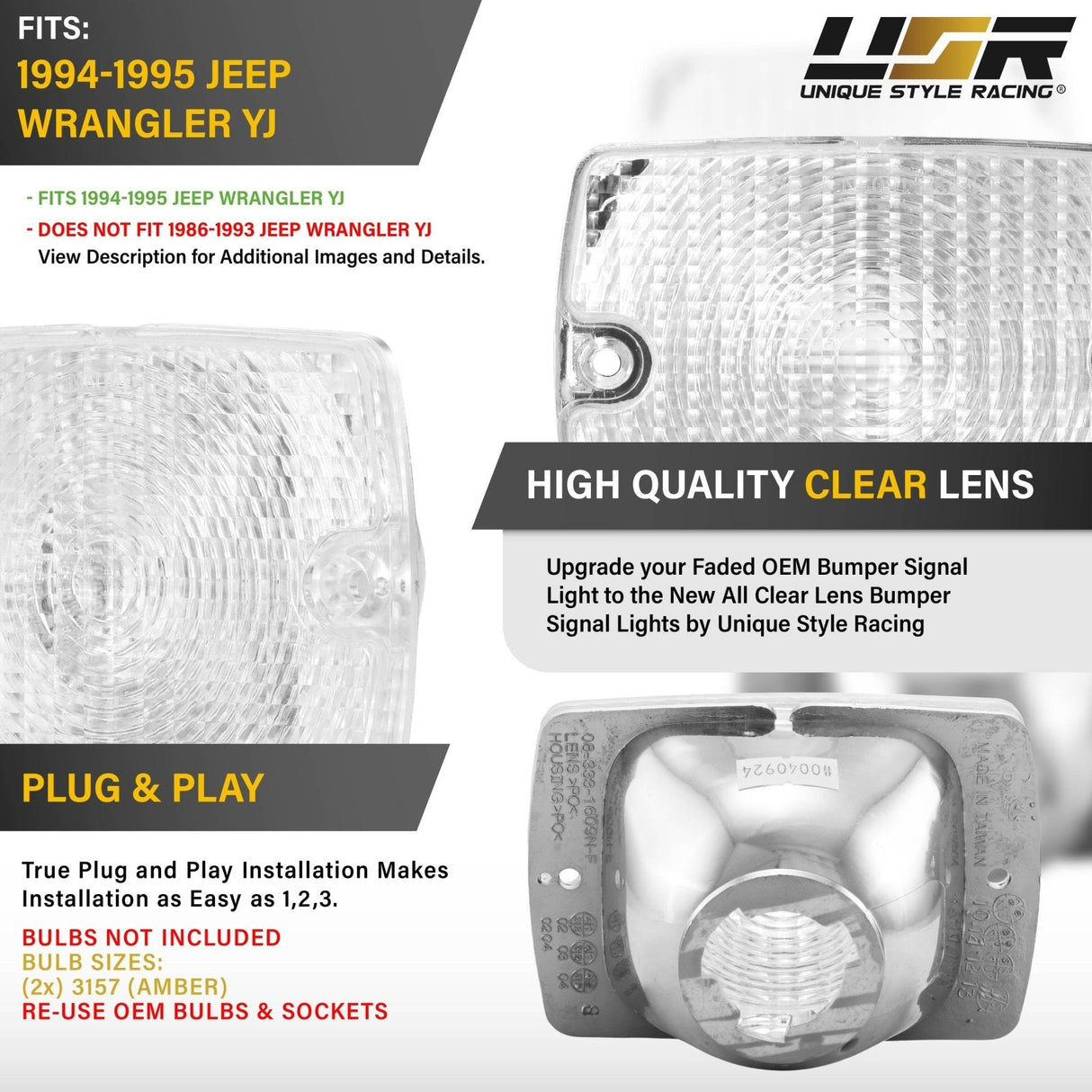 1994-95 Jeep Wrangler YJ Smoke Bumper Signal Lights
