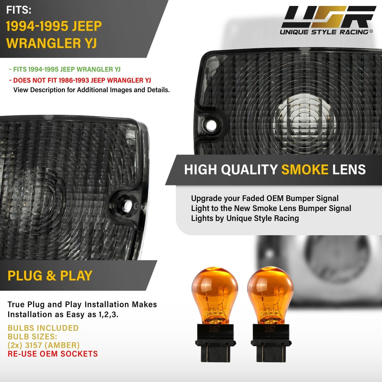 1994-95 Jeep Wrangler YJ Smoke Bumper Signal Lights