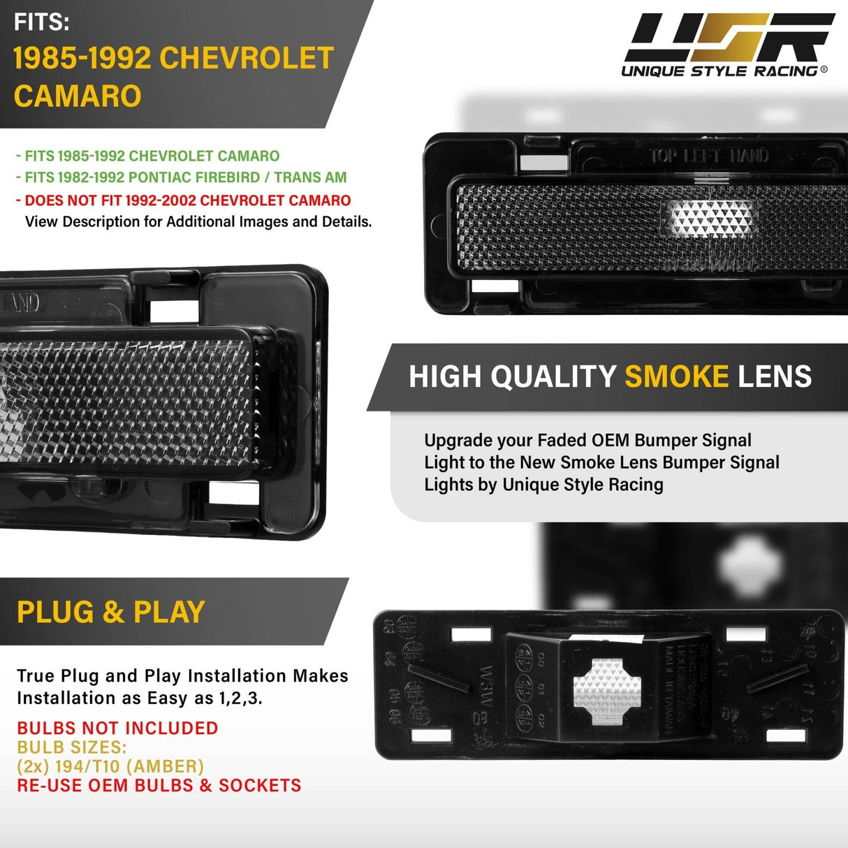 1985-1992 Chevrolet Camaro Front Smoke Bumper Side Marker Lights