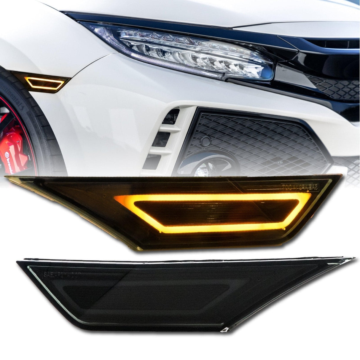 2016-2021 Honda Civic Smoke Lens Black Amber LED Side Markers