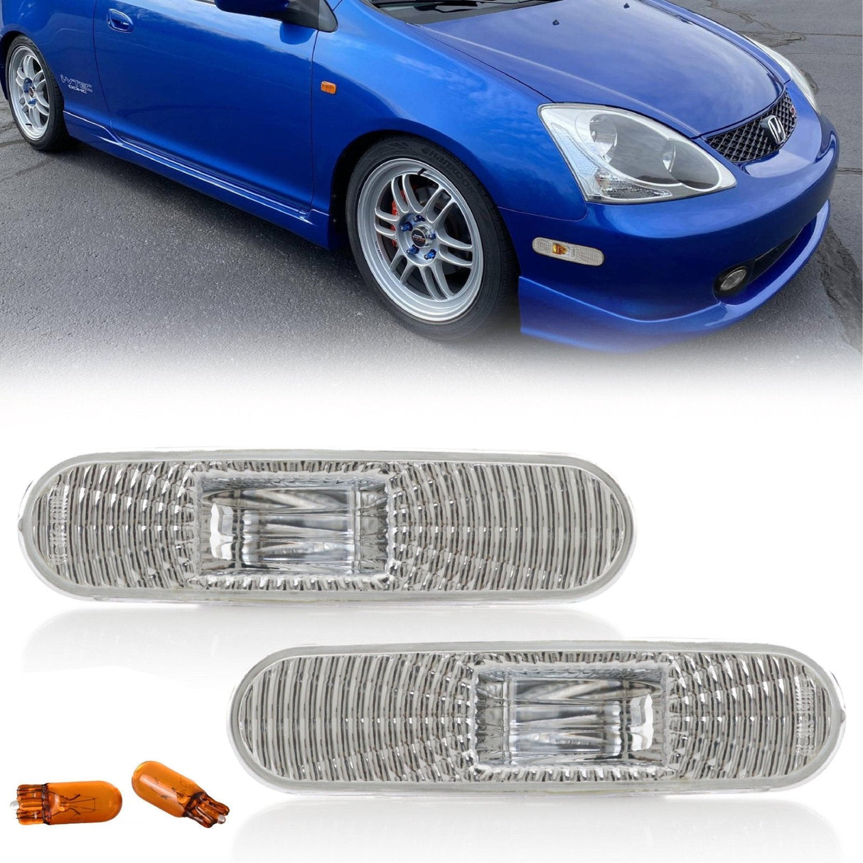 2002-2005 Honda Civic Si Ep3 Depo Crystal Clear Front Bumper Side Marker