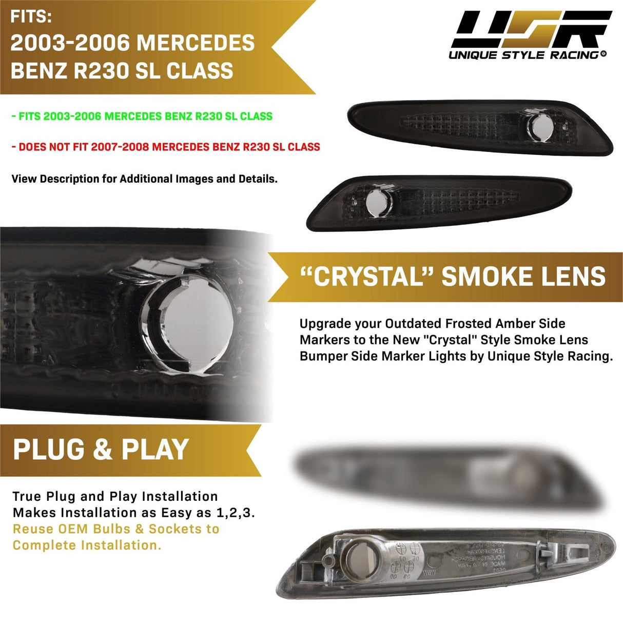 2003-2006 Mercedes R230 SL-Class Crystal Smoke Front Bumper Light