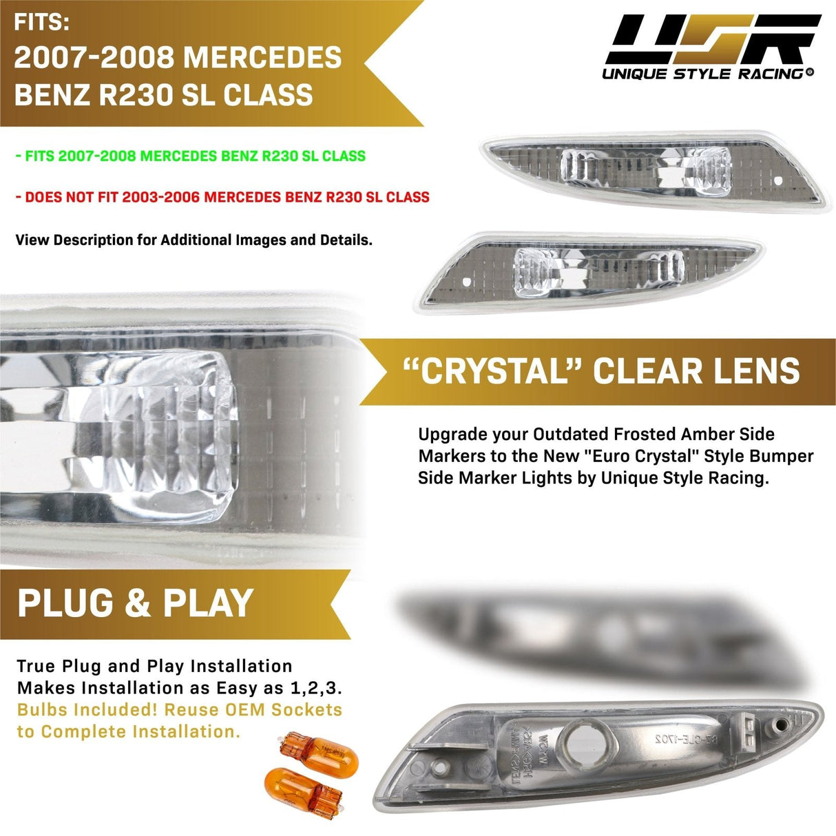2007-2008 Mercedes R230 SL-Class Crystal Smoke Front Bumper Light