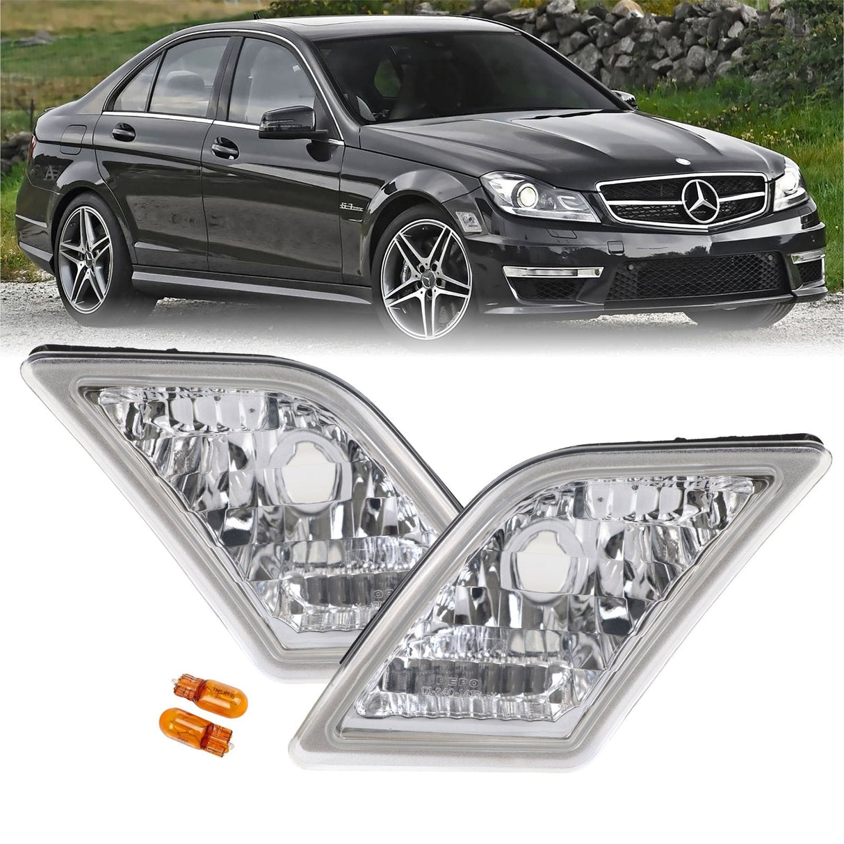 2008-2011 Mercedes W204 C-Class Clear Bumper Lights