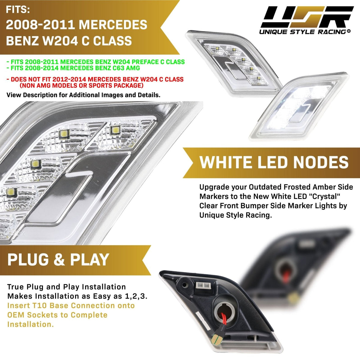 2008-2011 Mercedes W204 C-Class Smoke White Led Bumper Lights