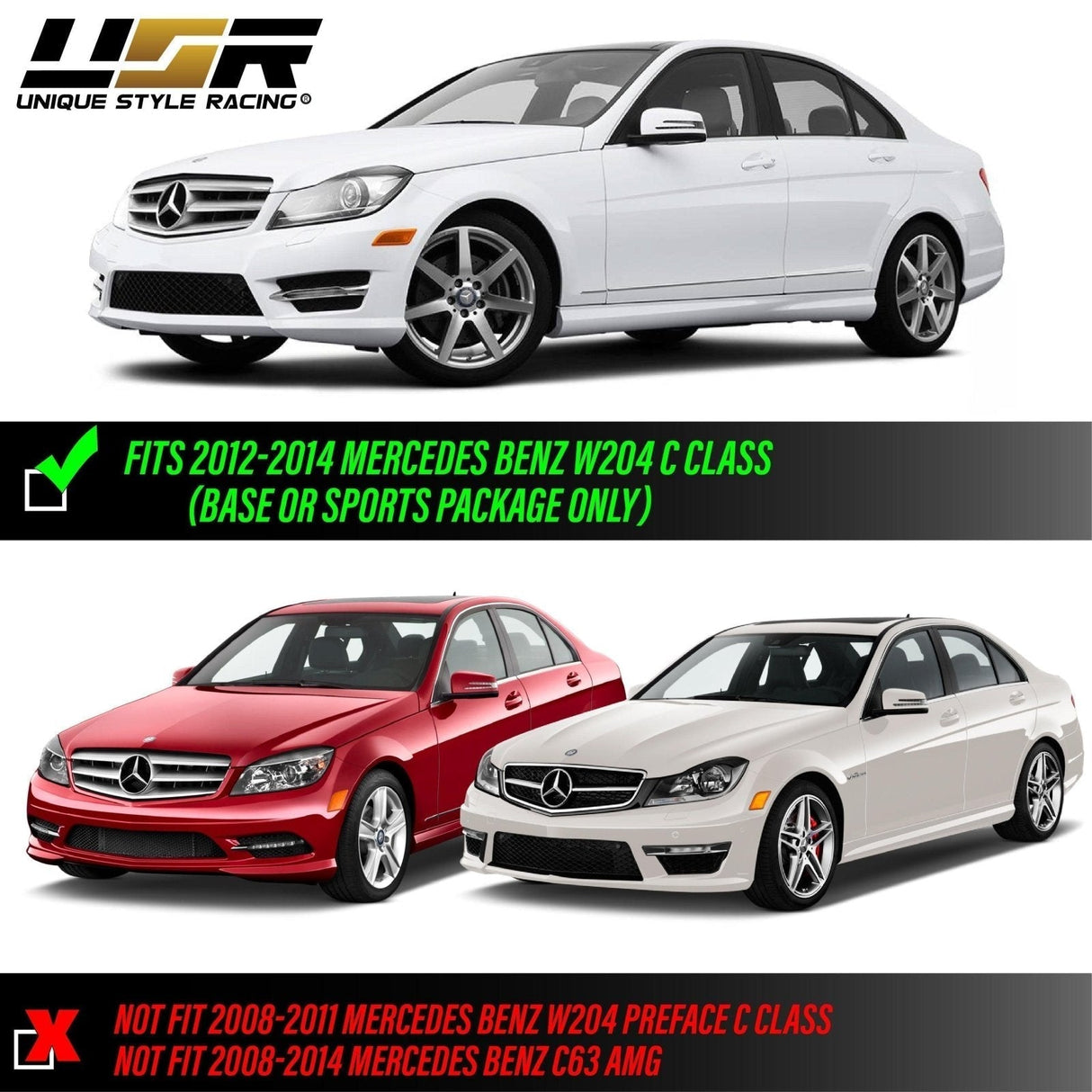 2012-2014 Mercedes W204 Clear White LED Bumper Side Marker Lights