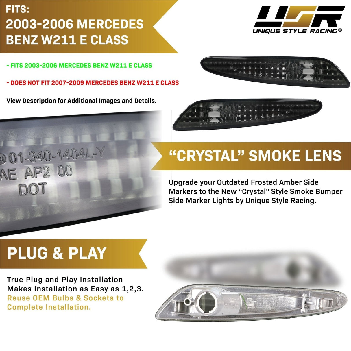 2003-2006 Mercedes W211 E-Class Crystal Smoke Front Bumper Light