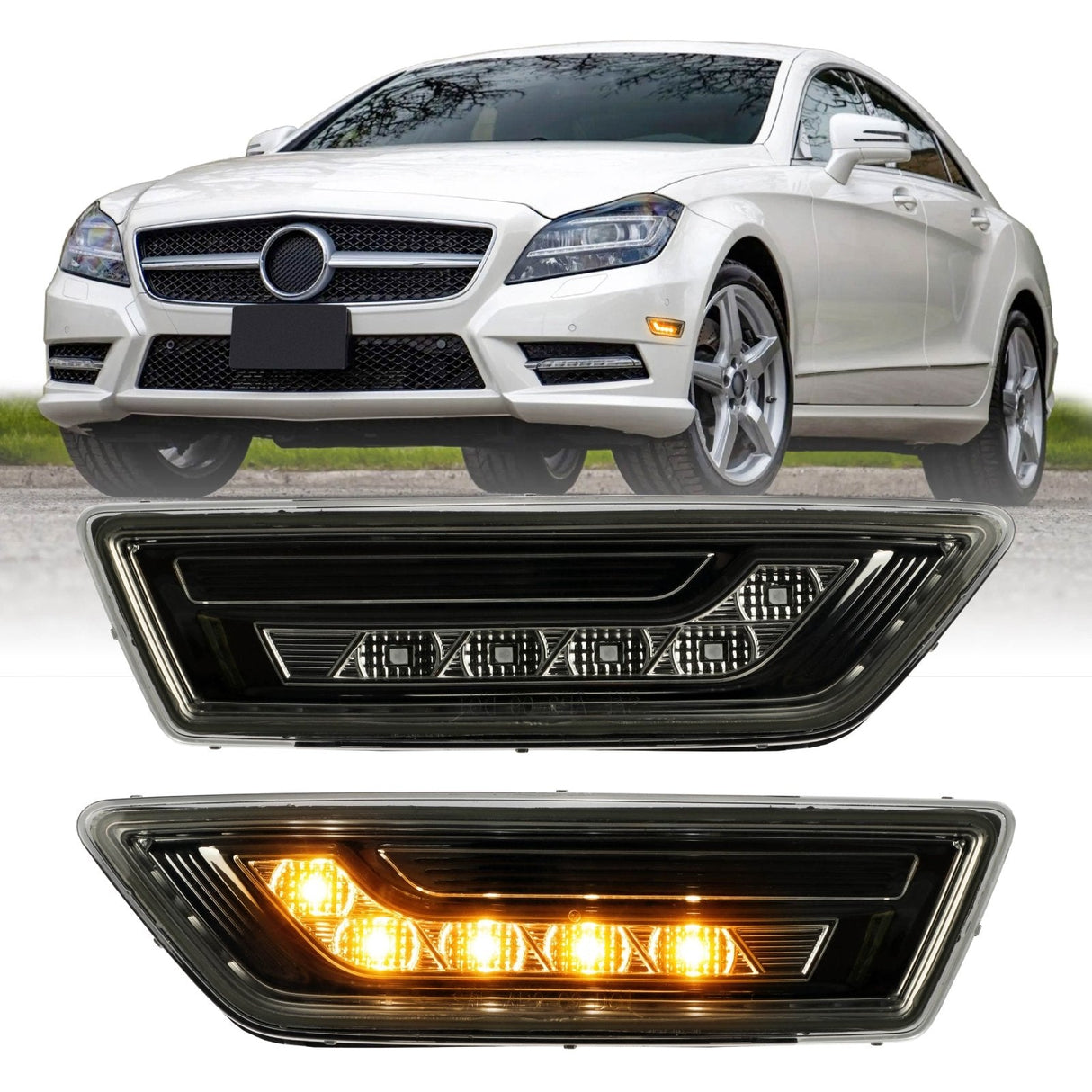 2012-2014 Mercedes CLS Class Smoke White LED Bumper Side Markers