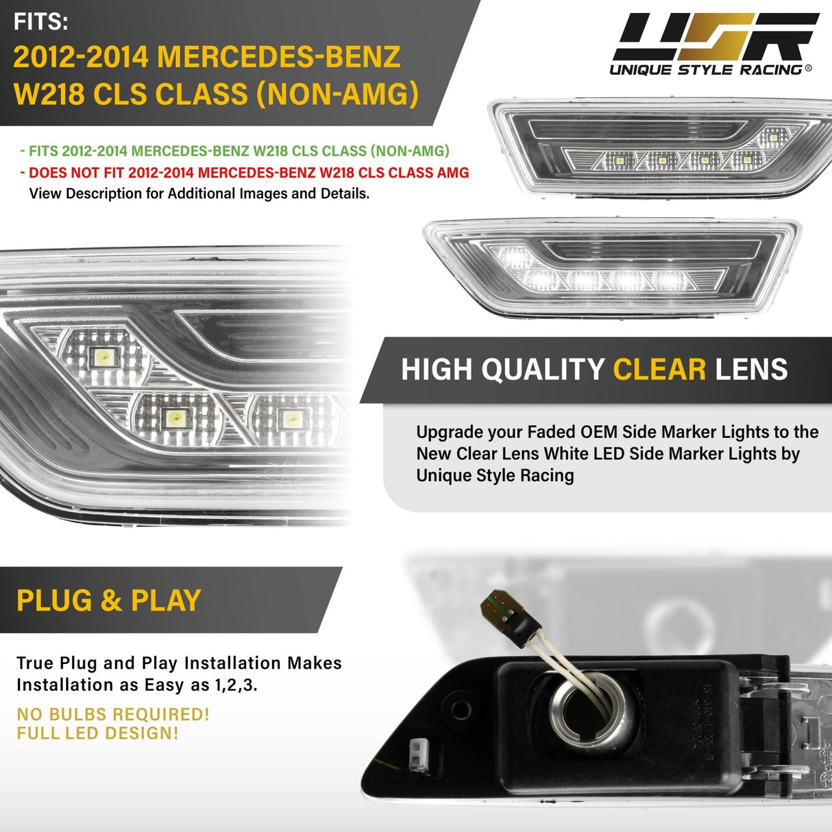 2012-2014 Mercedes CLS Class W218 Smoke Amber LED Side Marker Lights