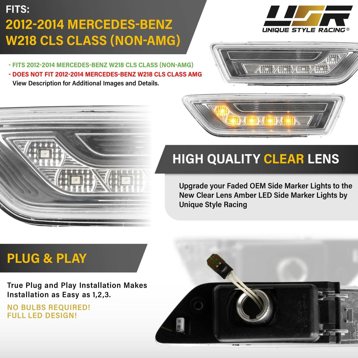 2012-2014 Mercedes CLS Class W218 Smoke Amber LED Side Marker Lights