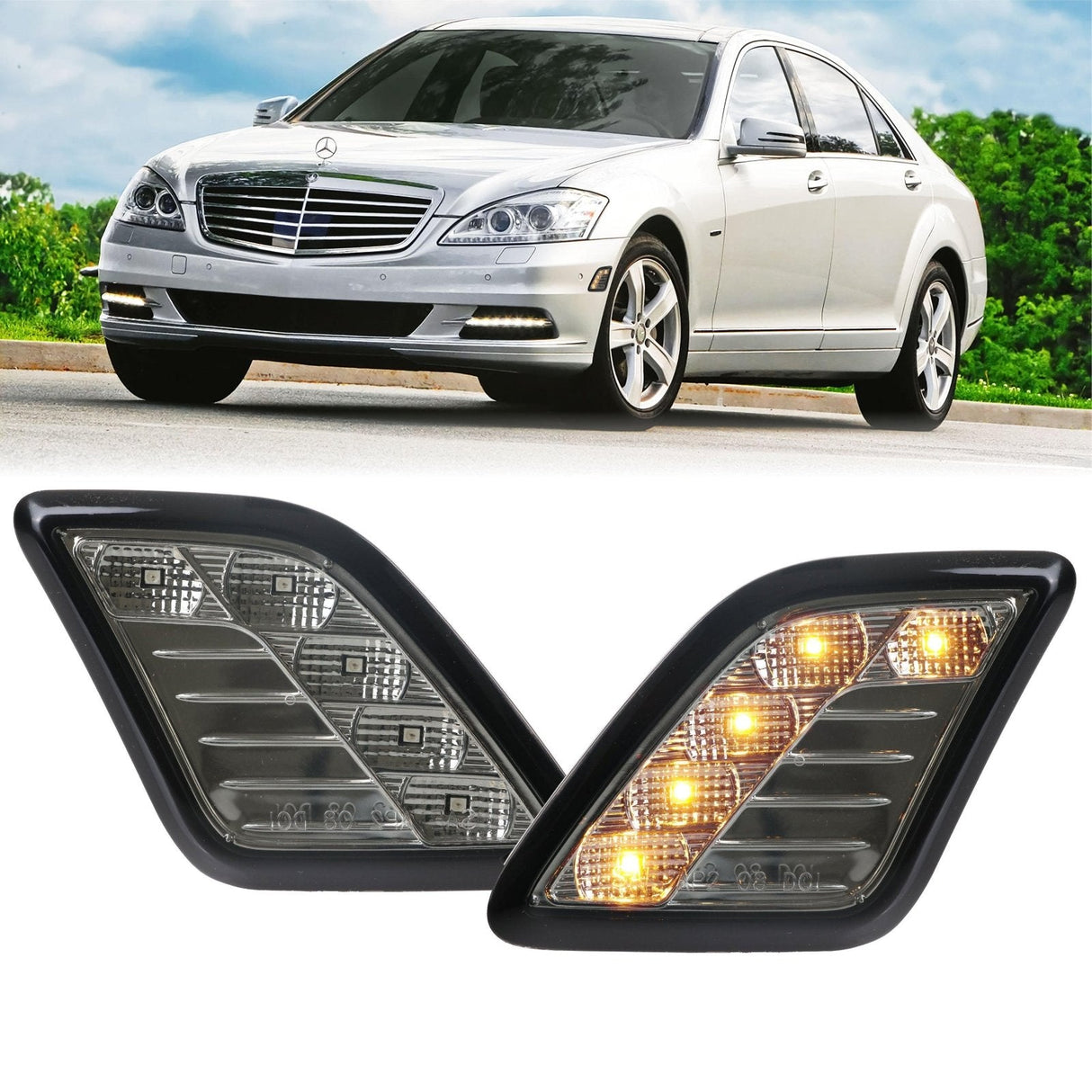 2010-2013 Mercedes W221 S-Class Crystal Smoke Amber LED Side Markers