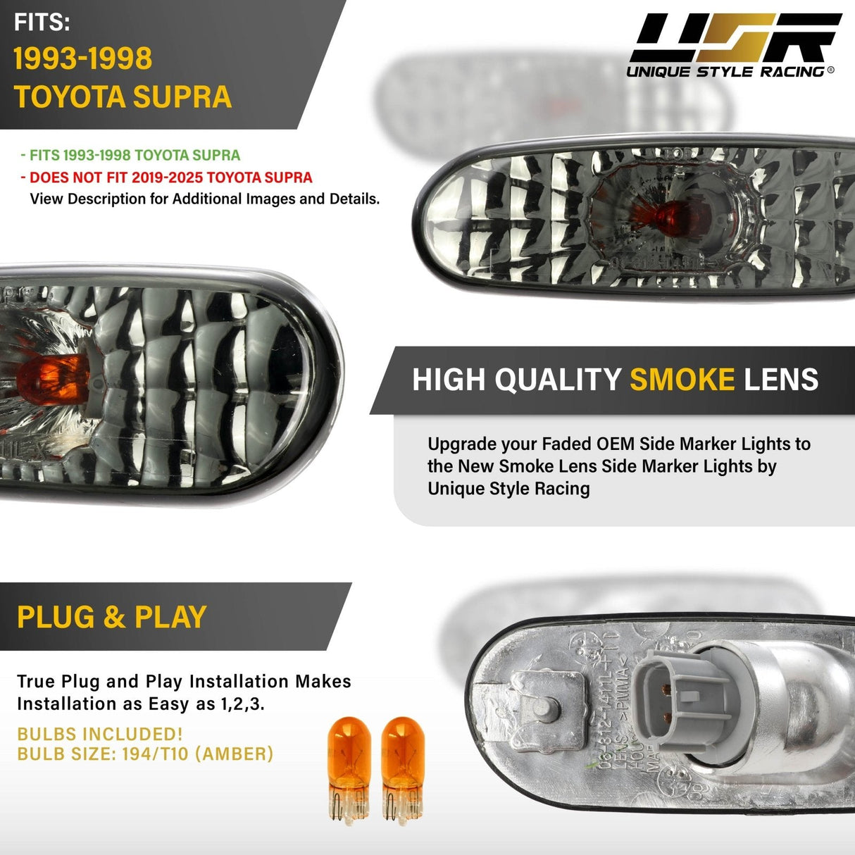 1993-1996 Toyota Supra Front Smoke Side Marker Lights