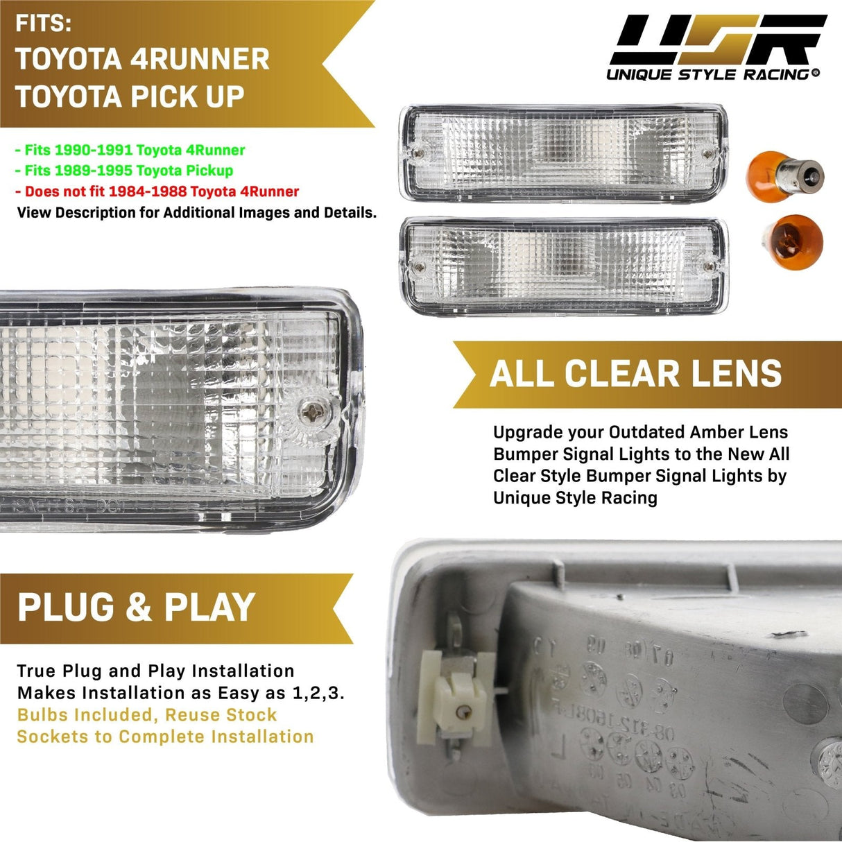 1990-1991 Toyota 4Runner Clear Bumper Lights