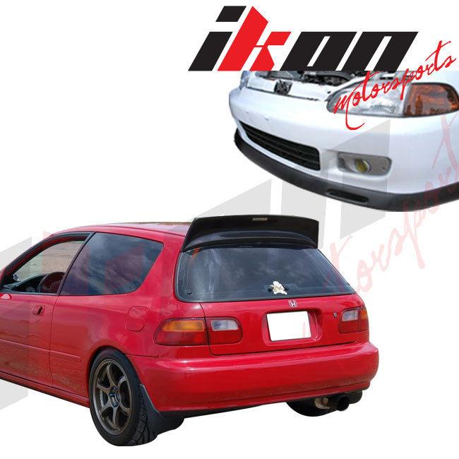 Fits 92-95 Civic 3Door BYS PU Front Bumper Lip Spoiler + Roof Spoiler
