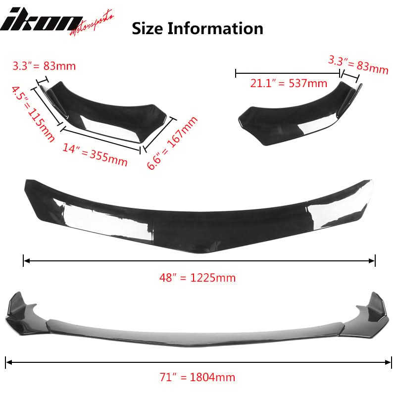 Universal 62"-66" Adjustable B Style Front Bumper Lip 3PC