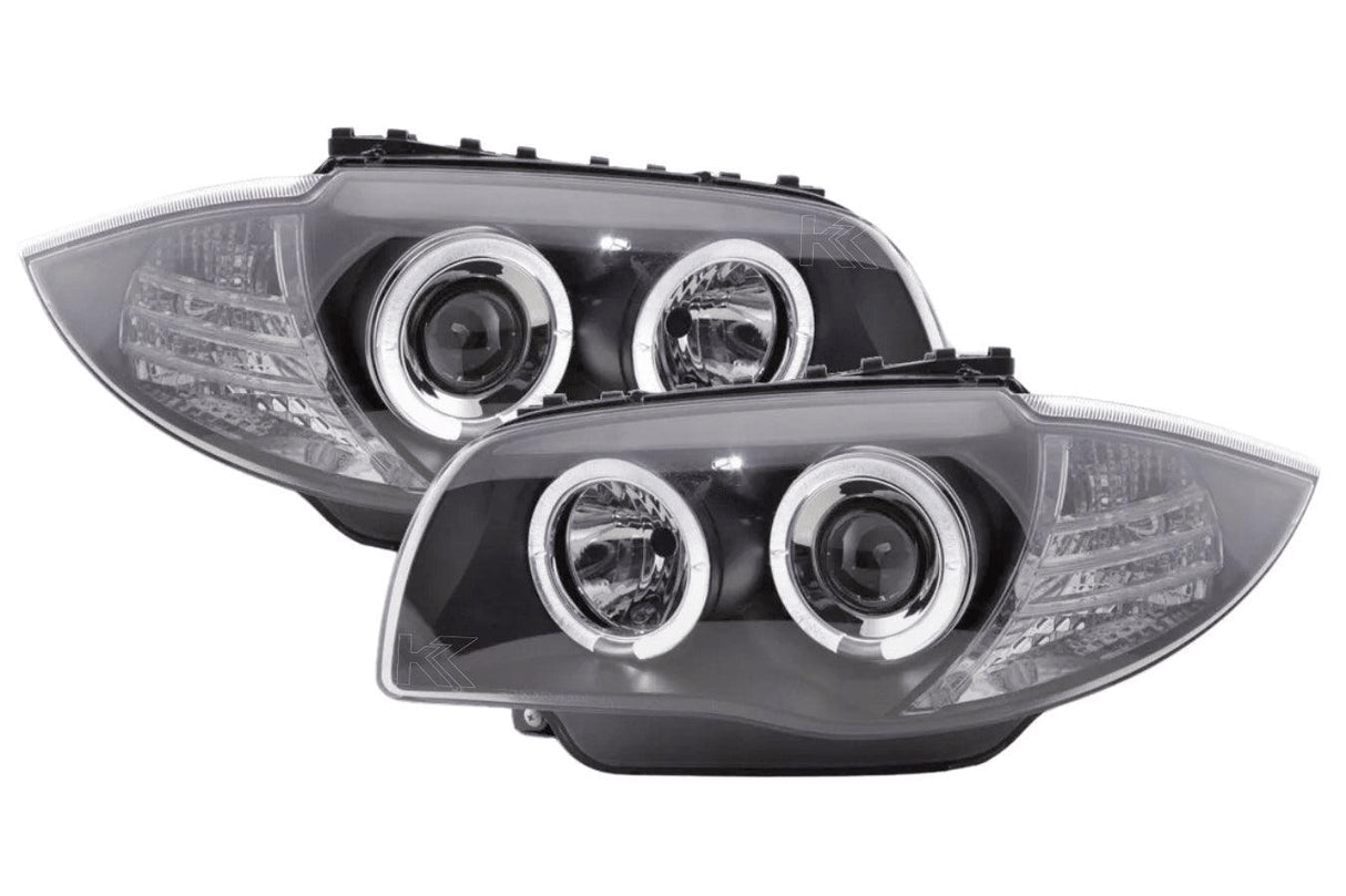 BMW 1-series E81 E82 E87 E88 Black Angel Eyes Headlight Set (2004-2011) - K2 Industries