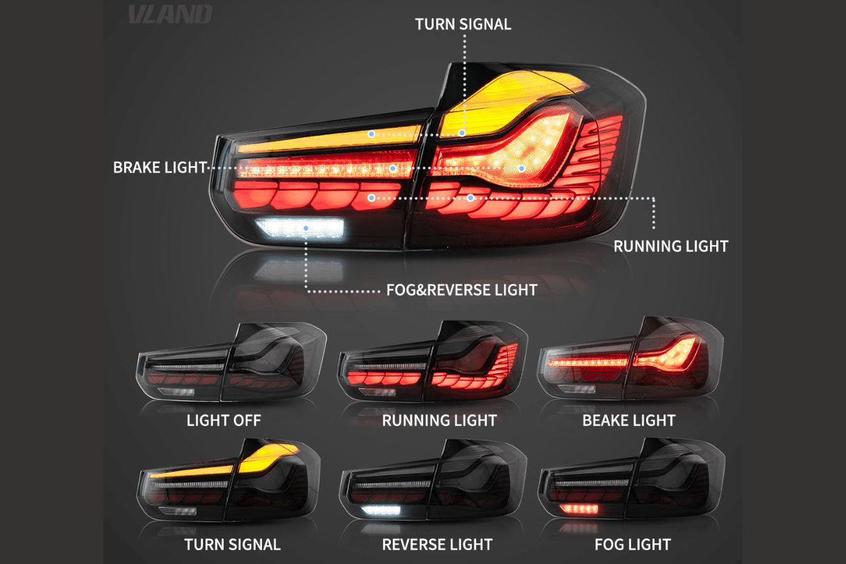 BMW 3-Series 6th Gen F30 F35 F80 GTS Style -Red or Smoked- OLED Dynamic Tail Lights (2012-2019) - K2 Industries