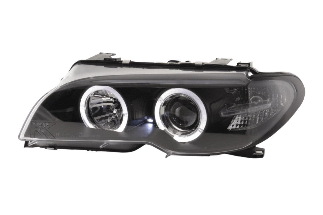 BMW 3-series E46 Coupe/Convertible Black Xenon Angel Eyes Headlights (2003-2005) - K2 Industries