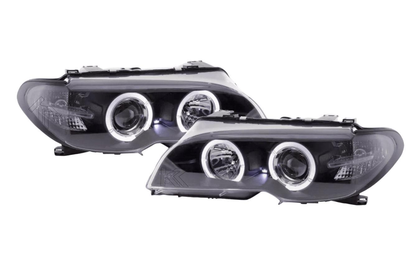 BMW 3-series E46 Coupe/Convertible Black Xenon Angel Eyes Headlights (2003-2005) - K2 Industries