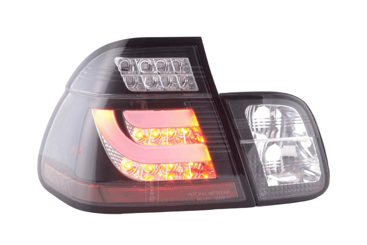 BMW 3-series E46 Sedan Black Clear LED LightBar Taillights Set (1998-2001) - K2 Industries