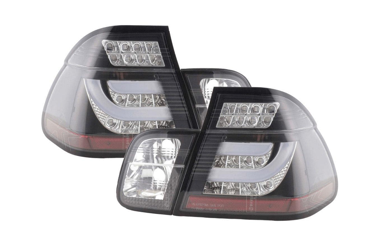 BMW 3-series E46 Sedan Black Clear LED LightBar Taillights Set (1998-2001) - K2 Industries