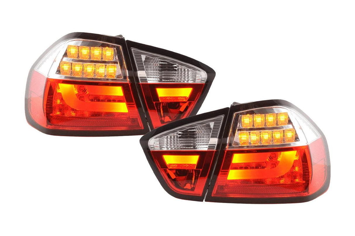 BMW 3-Series E90 Sedan Red/Clear LED Bar Taillights (2005-2008) - K2 Industries