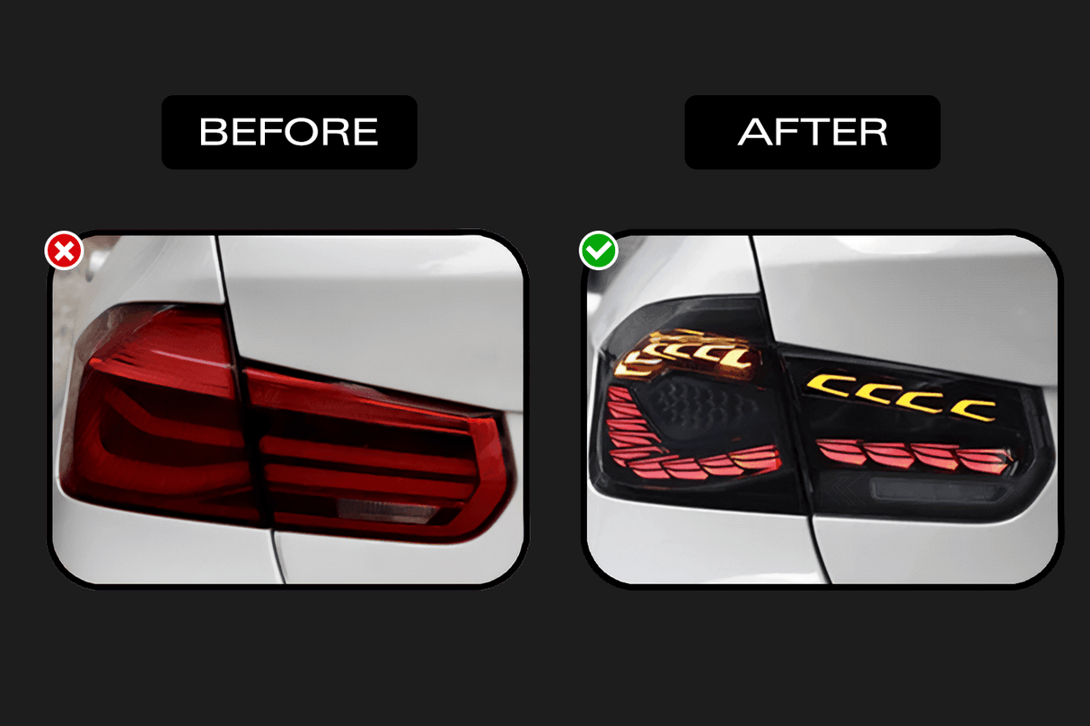 BMW 3 Series F30 F35 F80 Black Dragon Scale LED Tail Lights (2012-2019) - K2 Industries