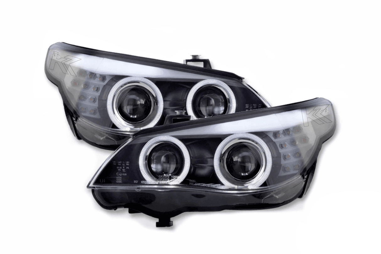 BMW 5-series E60 E61 Black Angel Eyes Headlight Set (2003-2007) - K2 Industries