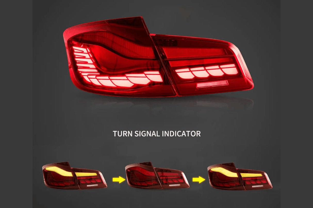 BMW 5-Series F10 F18 M5 6th Gen GTS Style -Red or Smoked- OLED Dynamic LED Tail Lights (2011-2017) - K2 Industries