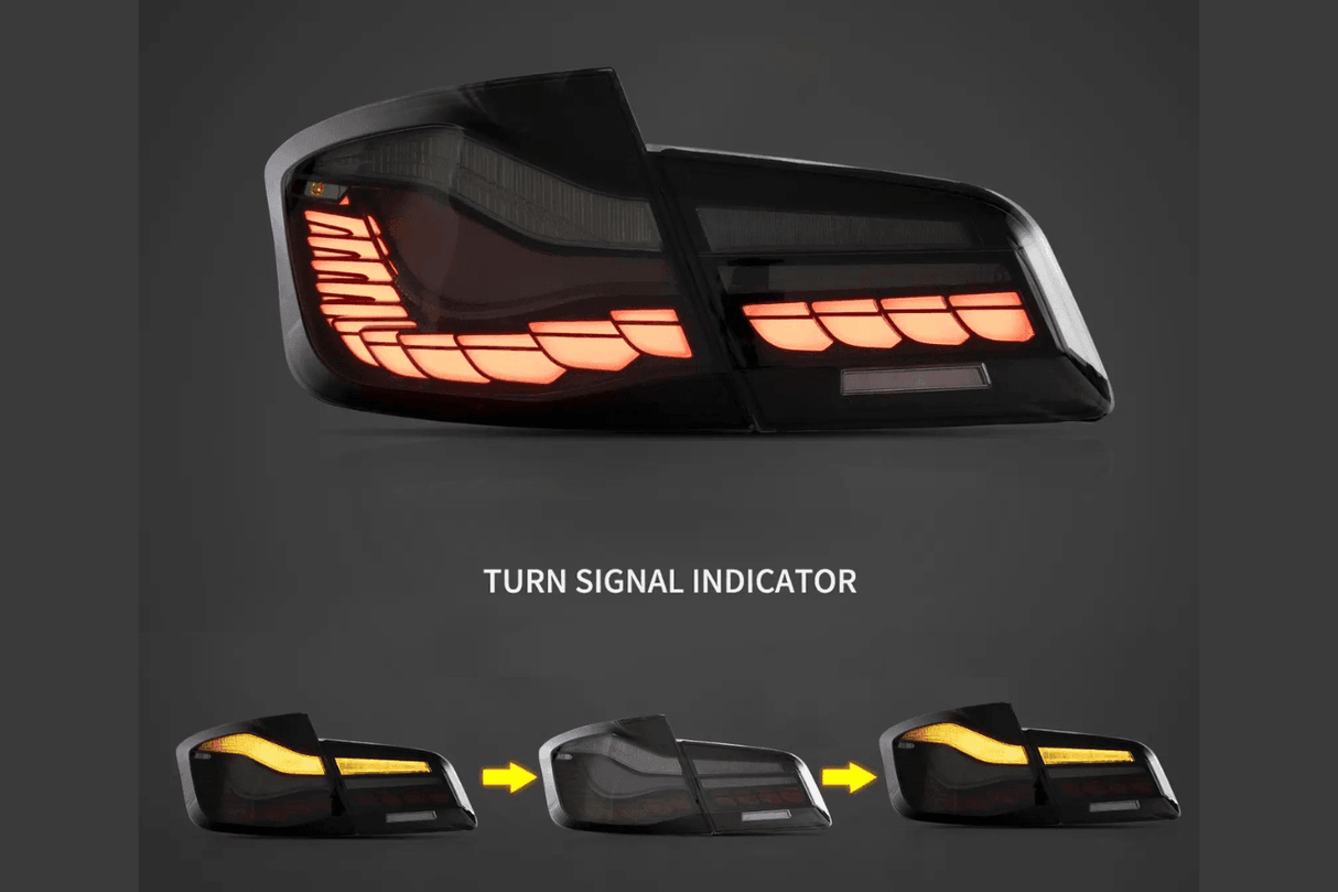 BMW 5-Series F10 F18 M5 6th Gen GTS Style -Red or Smoked- OLED Dynamic LED Tail Lights (2011-2017) - K2 Industries