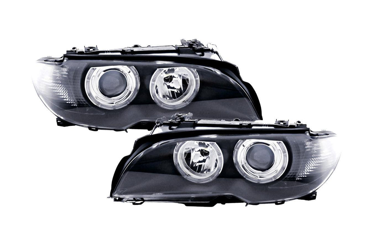 BMW E46 3-Series Coupe Black OE+ Angel Eyes Headlights - (2002-2005) - K2 Industries